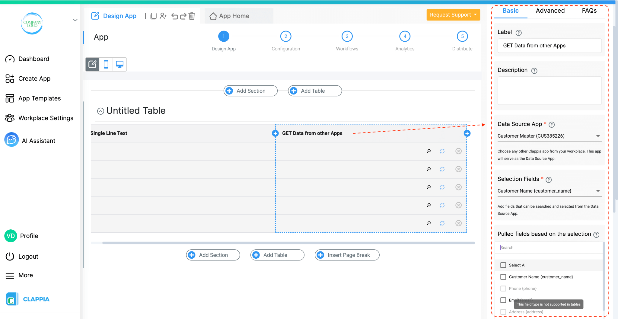 Adding Table to Your App