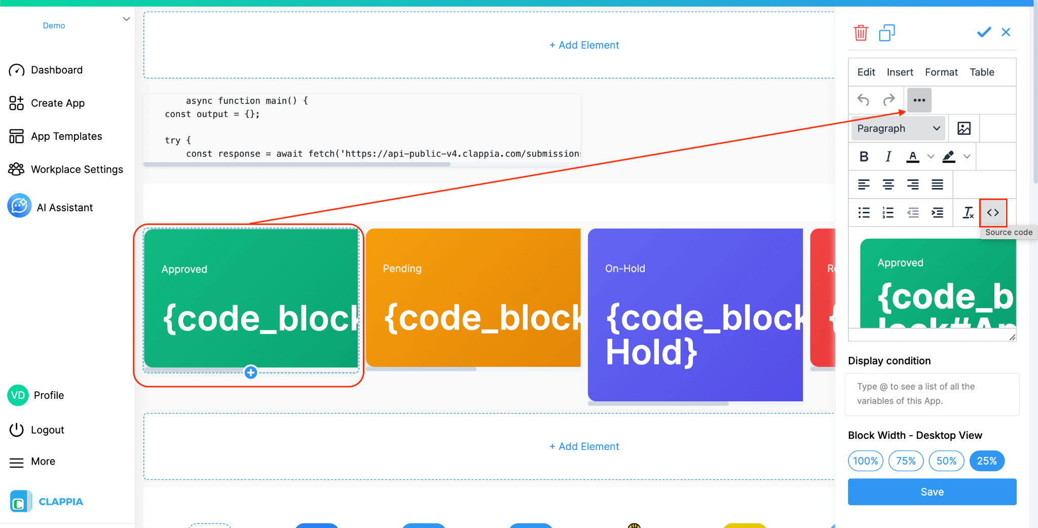 Dashboard Design Code Block Example