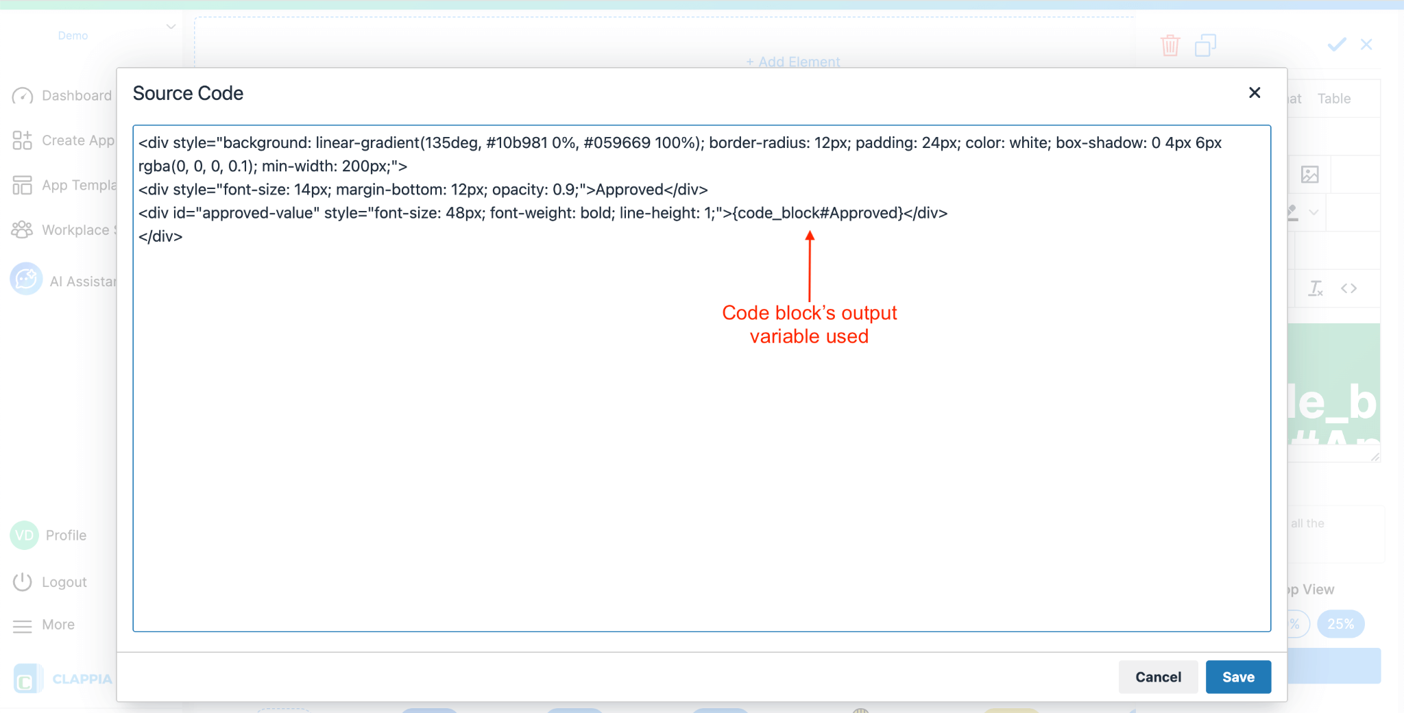 Dashboard Design Code Block Example