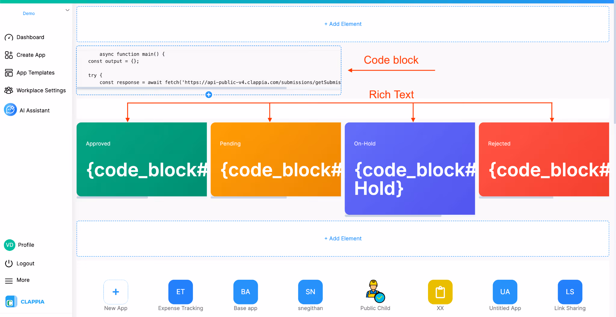 Dashboard Design Code Block Example