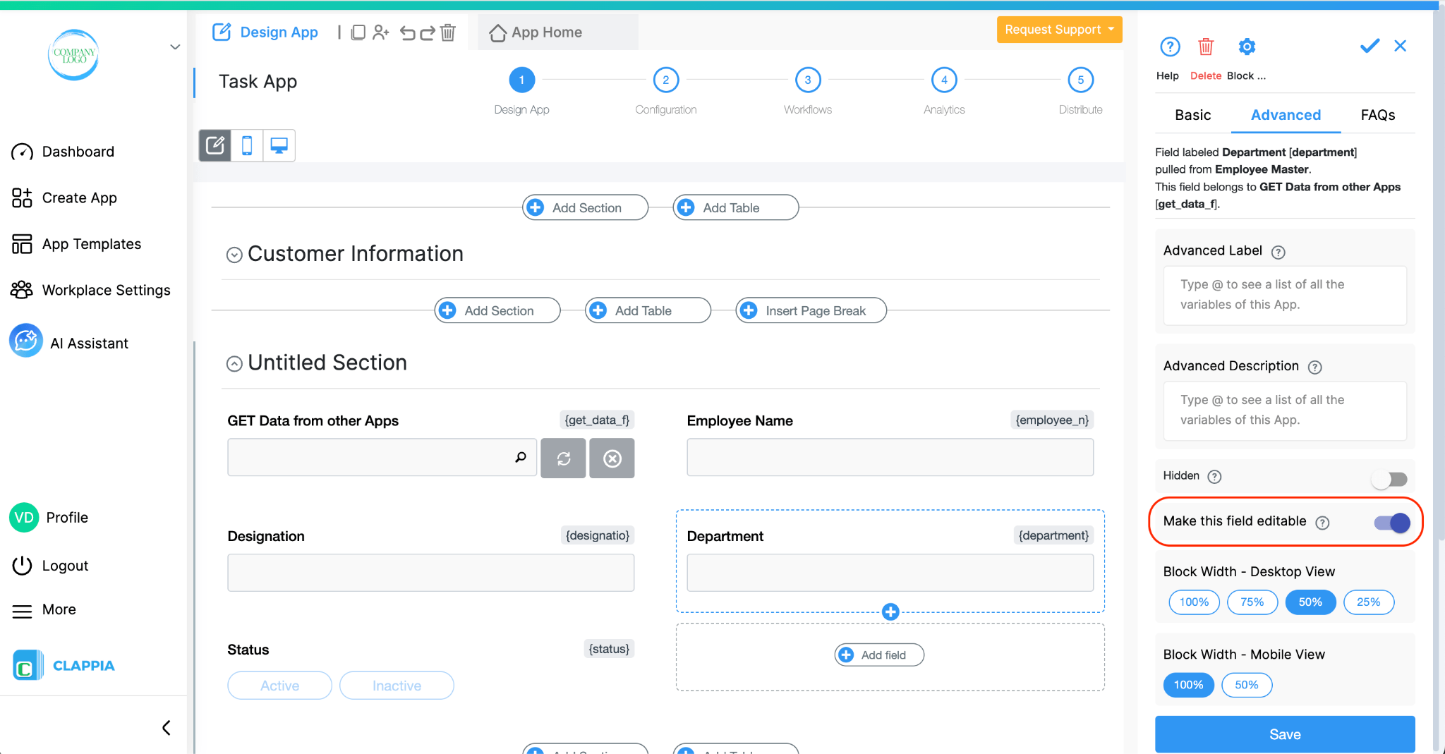 Enable 'make this field editable' option