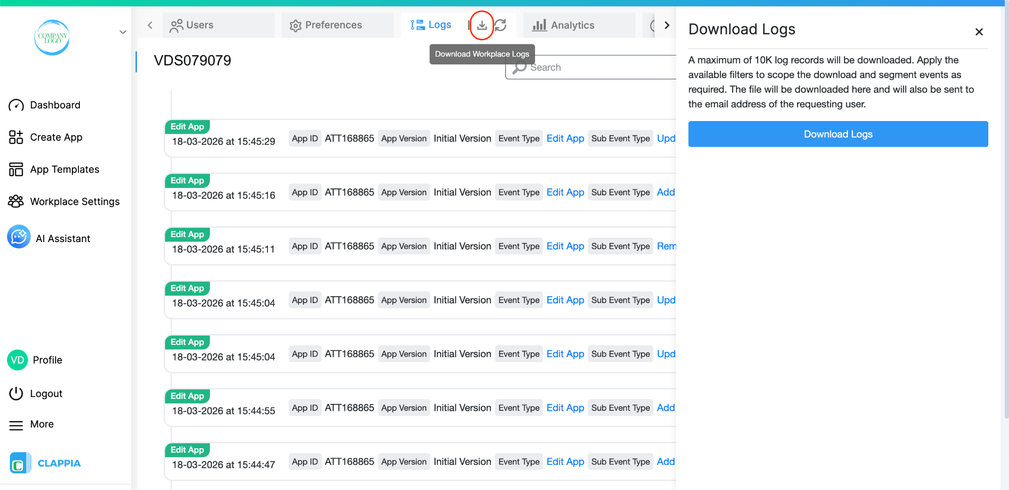 Downloading Workplace Logs