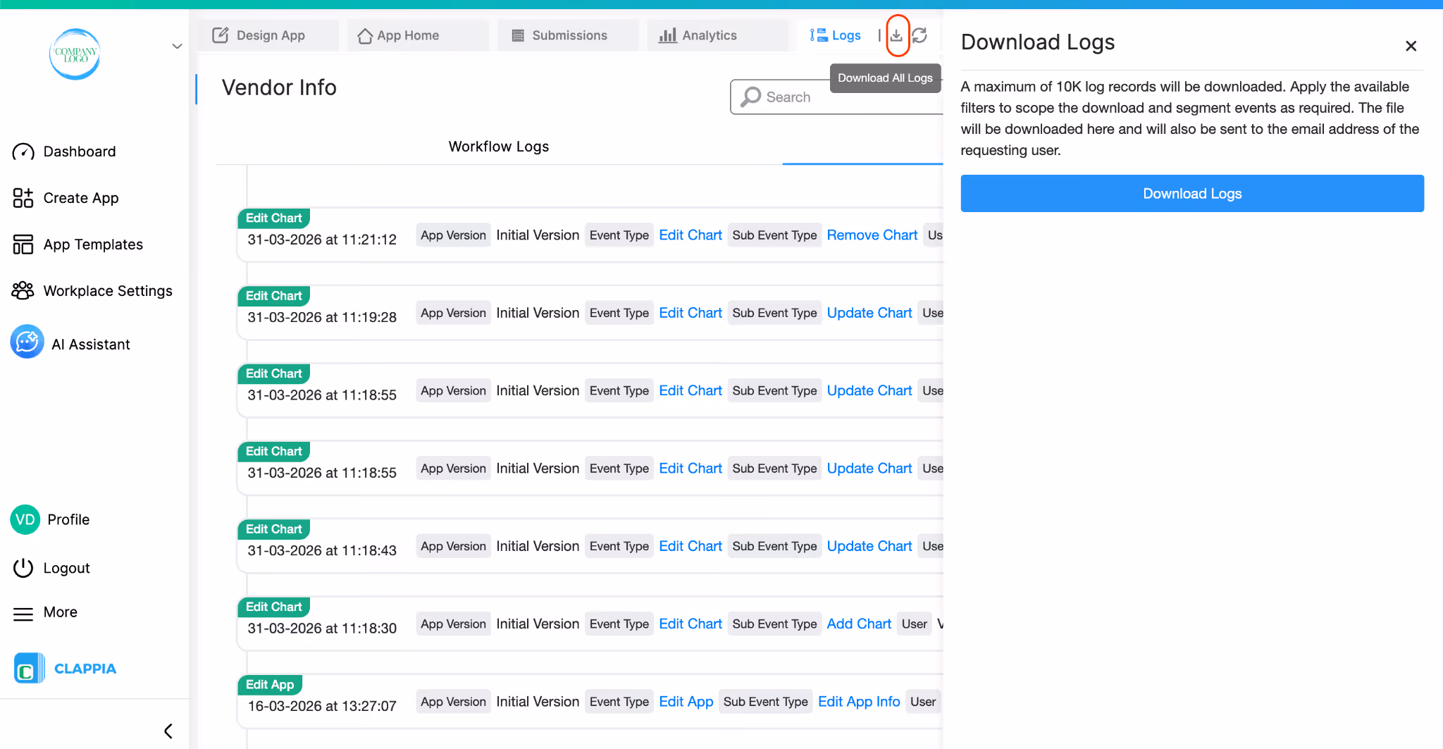 Downloading App Logs