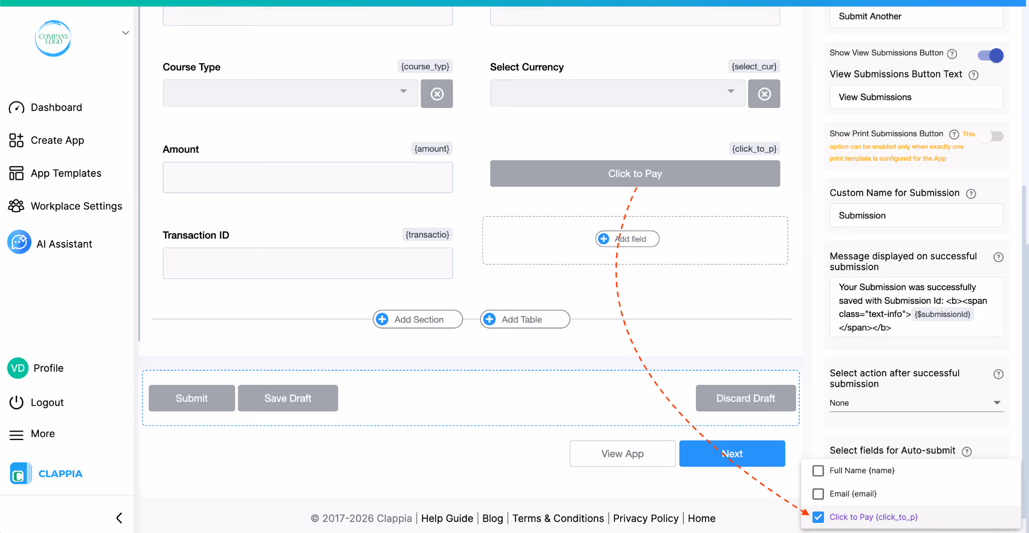 Select Payment Gateway for auto submission