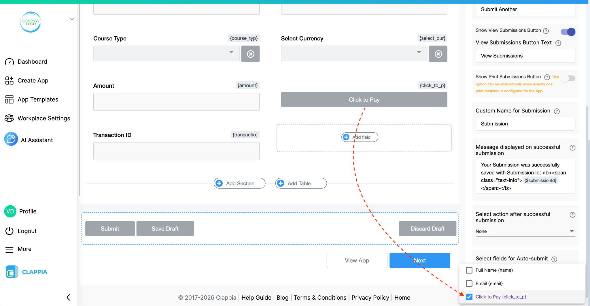Select Payment Gateway for auto submission