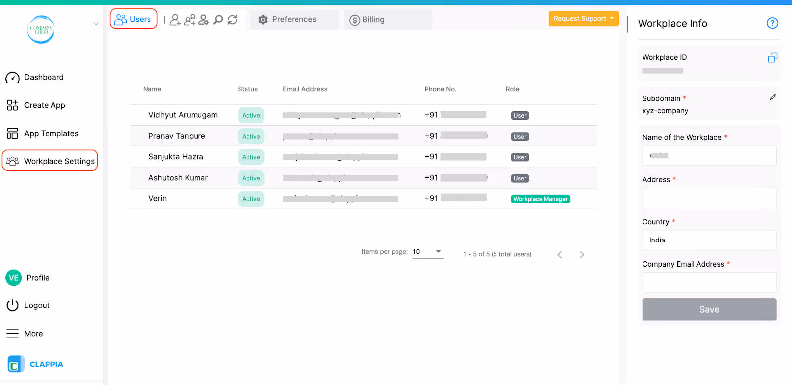 Upload users in workplace settings