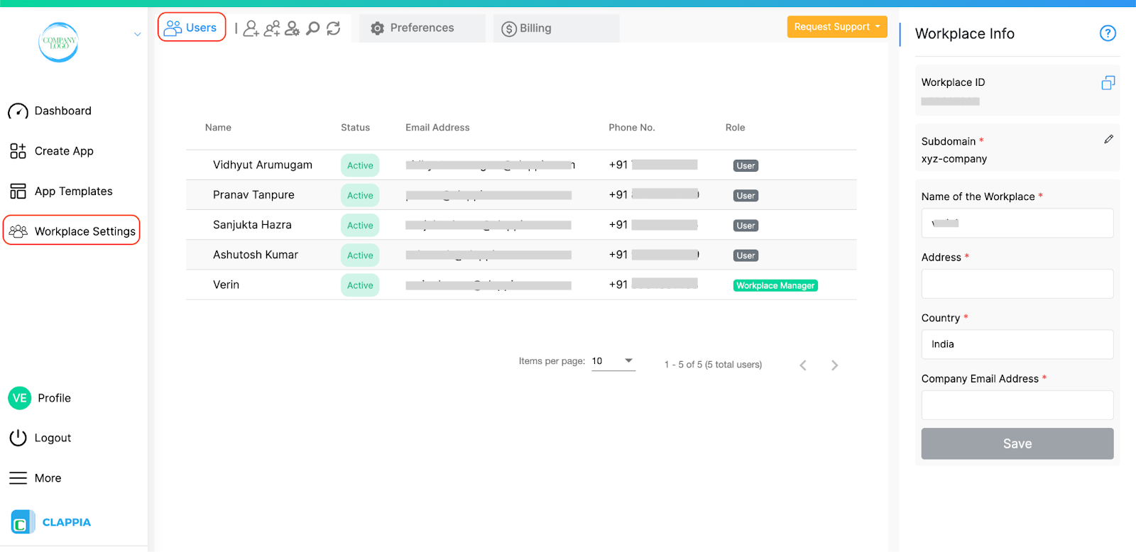 Upload users in workplace settings