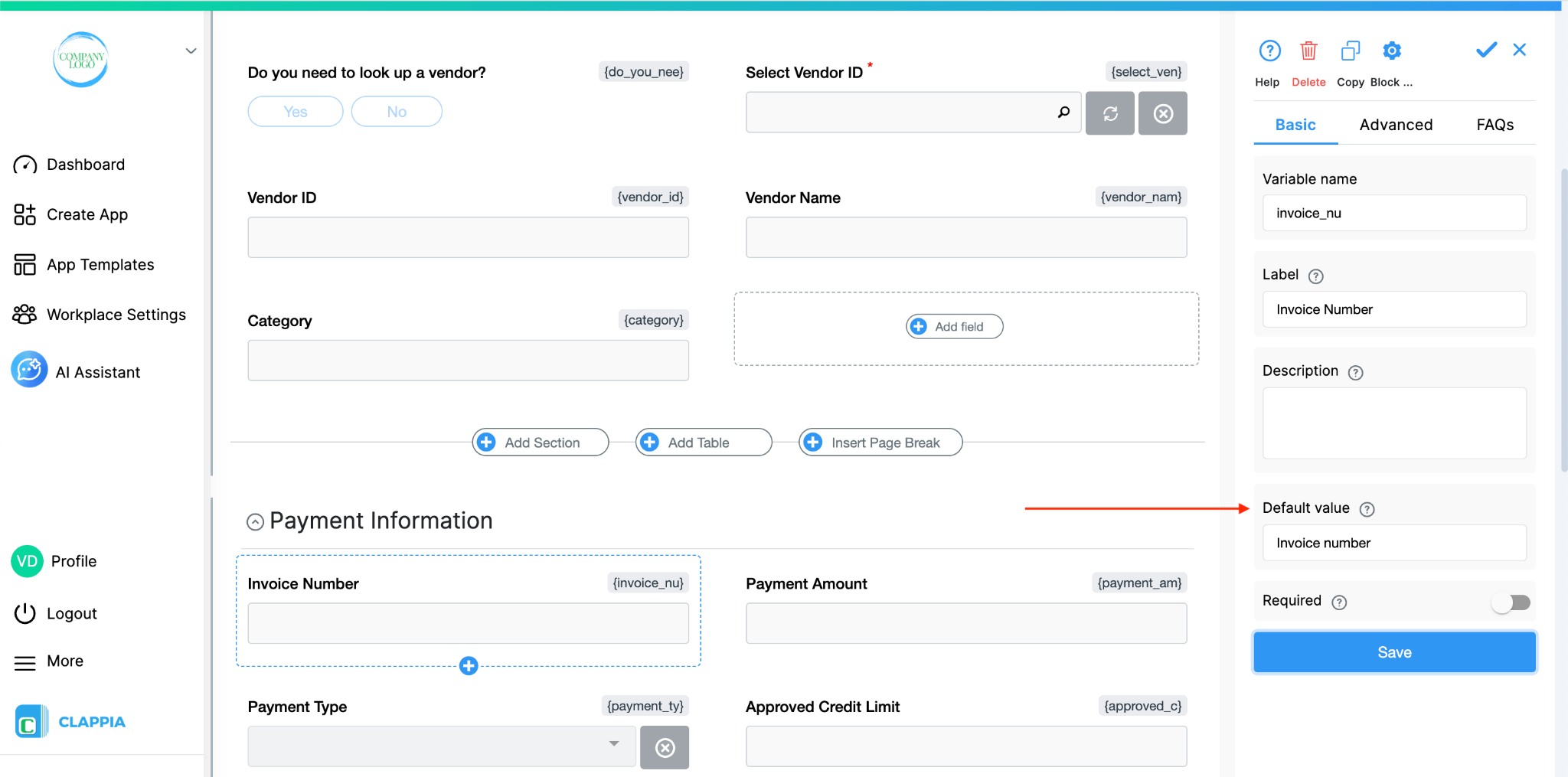 Default value set in single line text