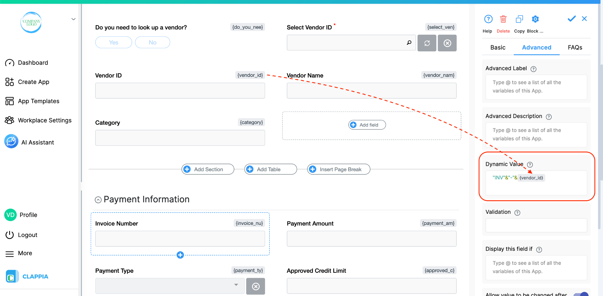 Dynamic value set in single line text using formula and referencing field value