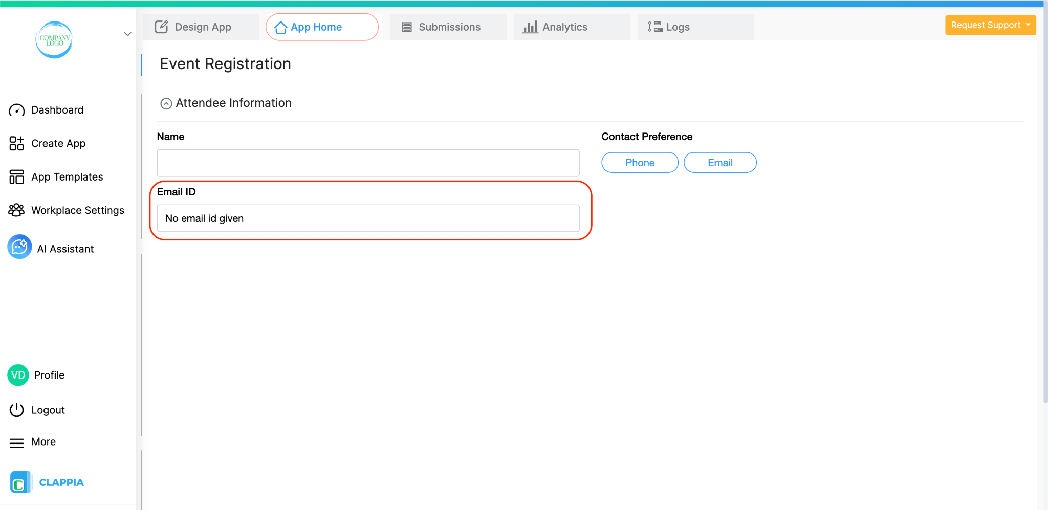 Dynamic value in Email input field in App Home