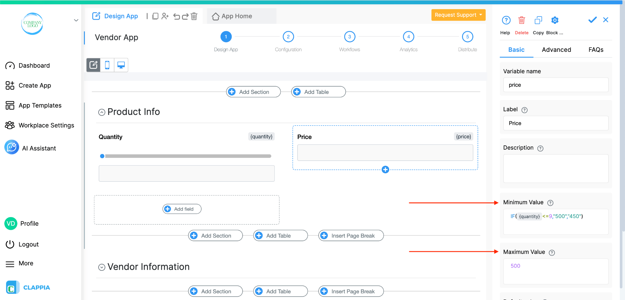 Setting a formula for minimum value