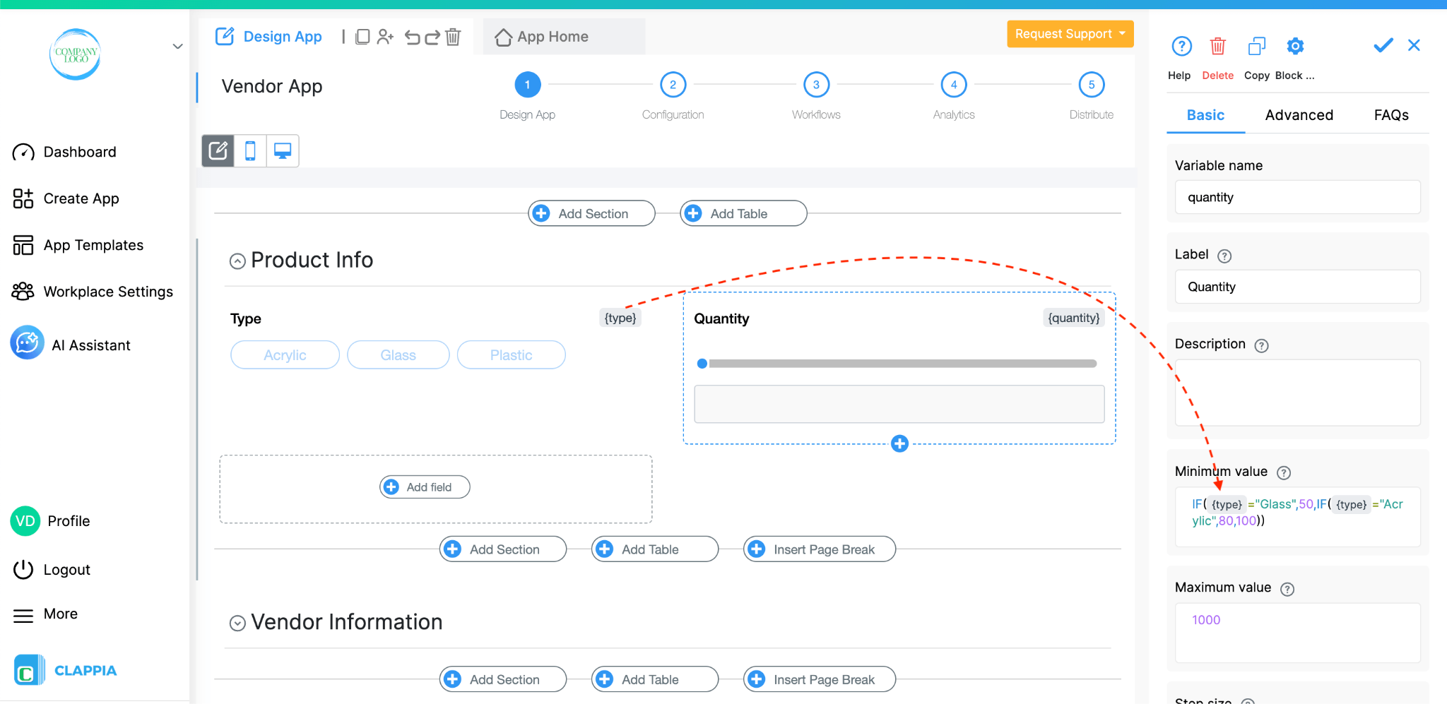 Min value set using formula