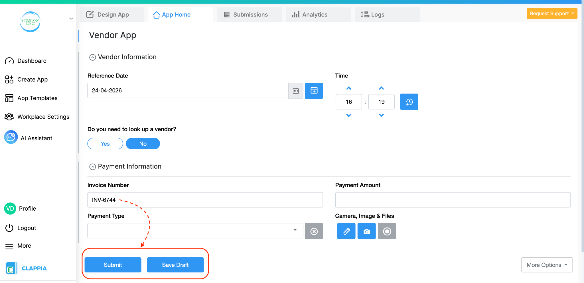 Submit button in App Home