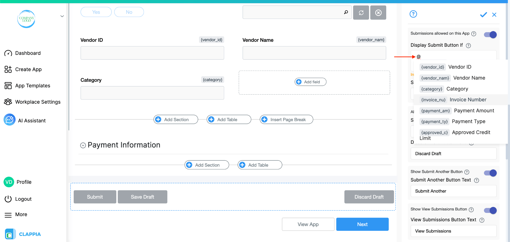 Pulling field values when setting conditions for displaying submit button