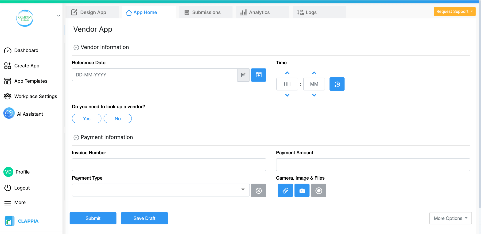 New form in App Home