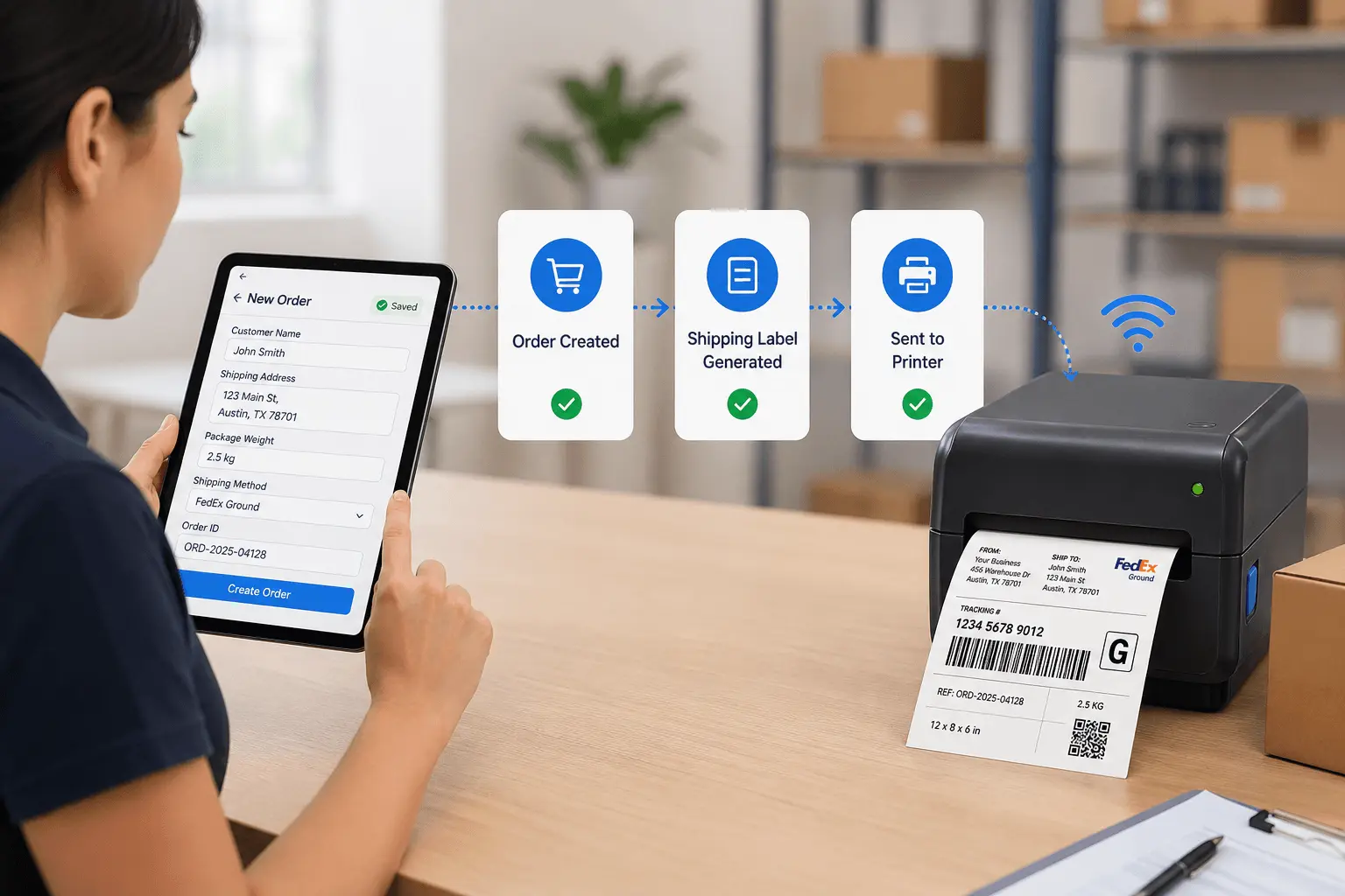 Package and Shipment Barcode and QR Code Label Printing Without Manual Entry