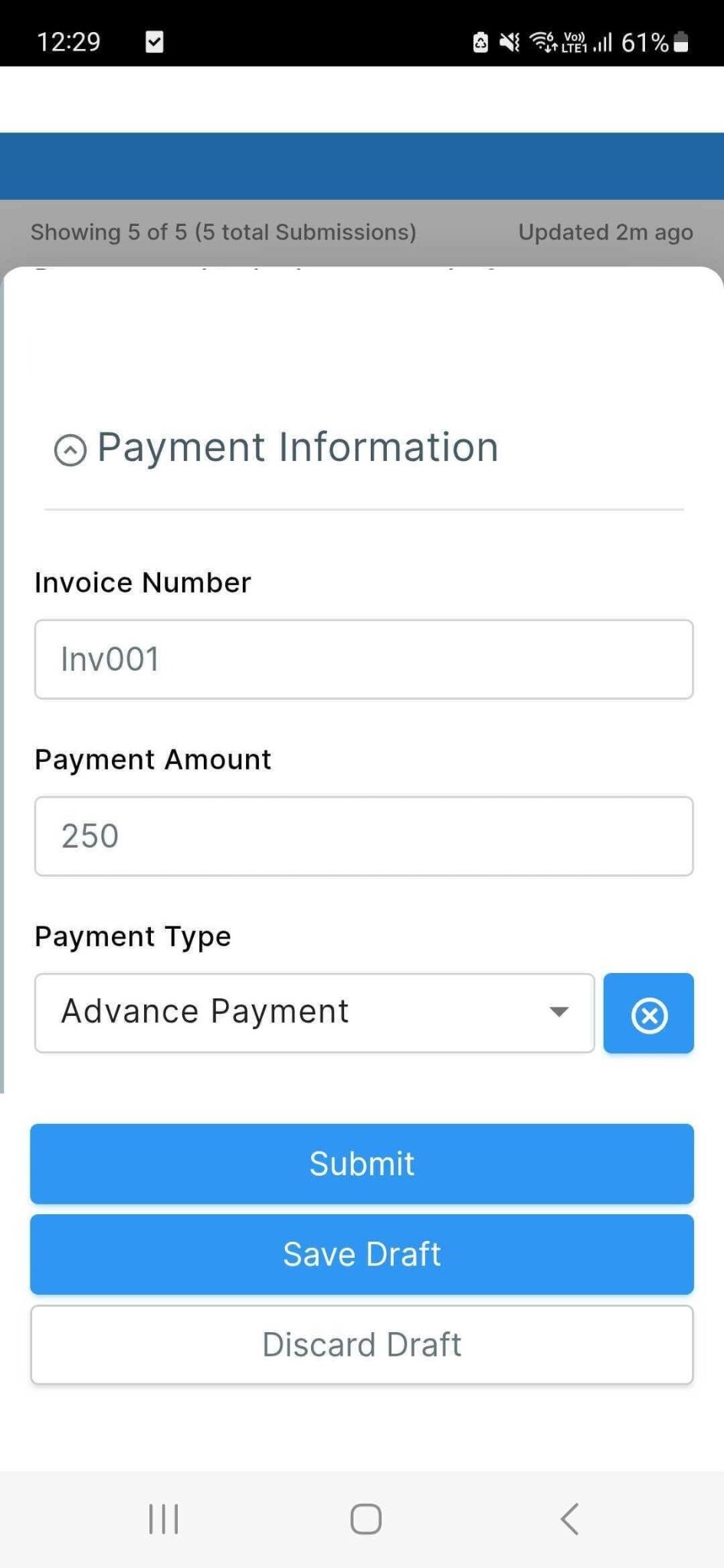 Clappia Mobile app showing an opened draft