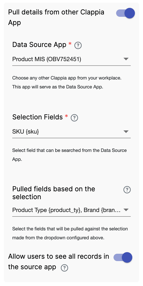Pulled fields configuration