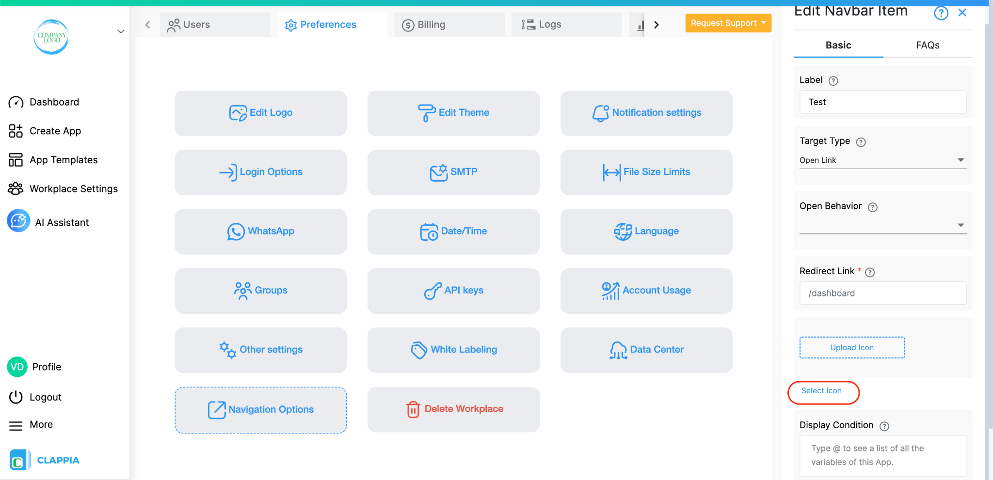 Select default icons
