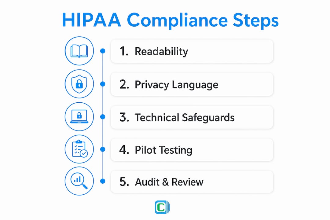 Infographic showing five steps for HIPAA compliant forms