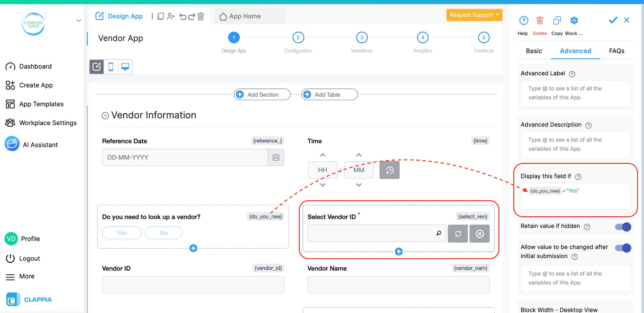 App showing referenced field