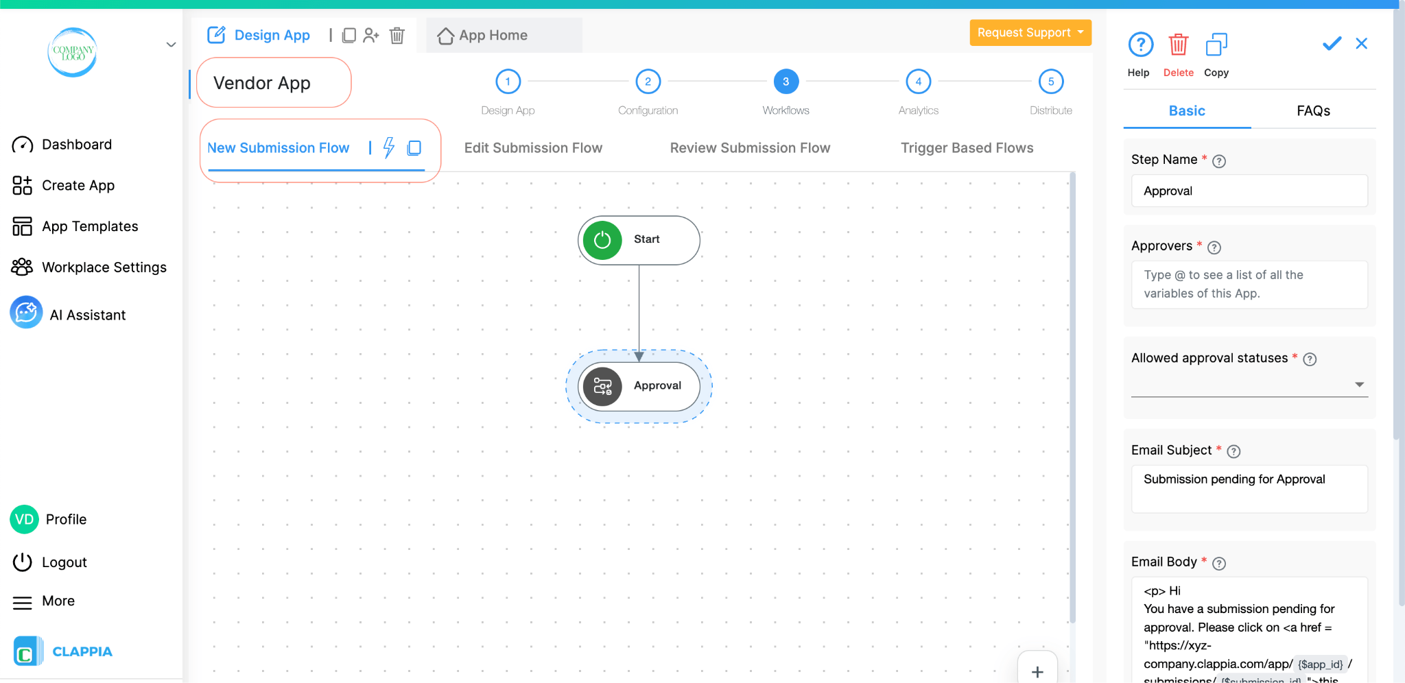 One app includes the approval workflow step