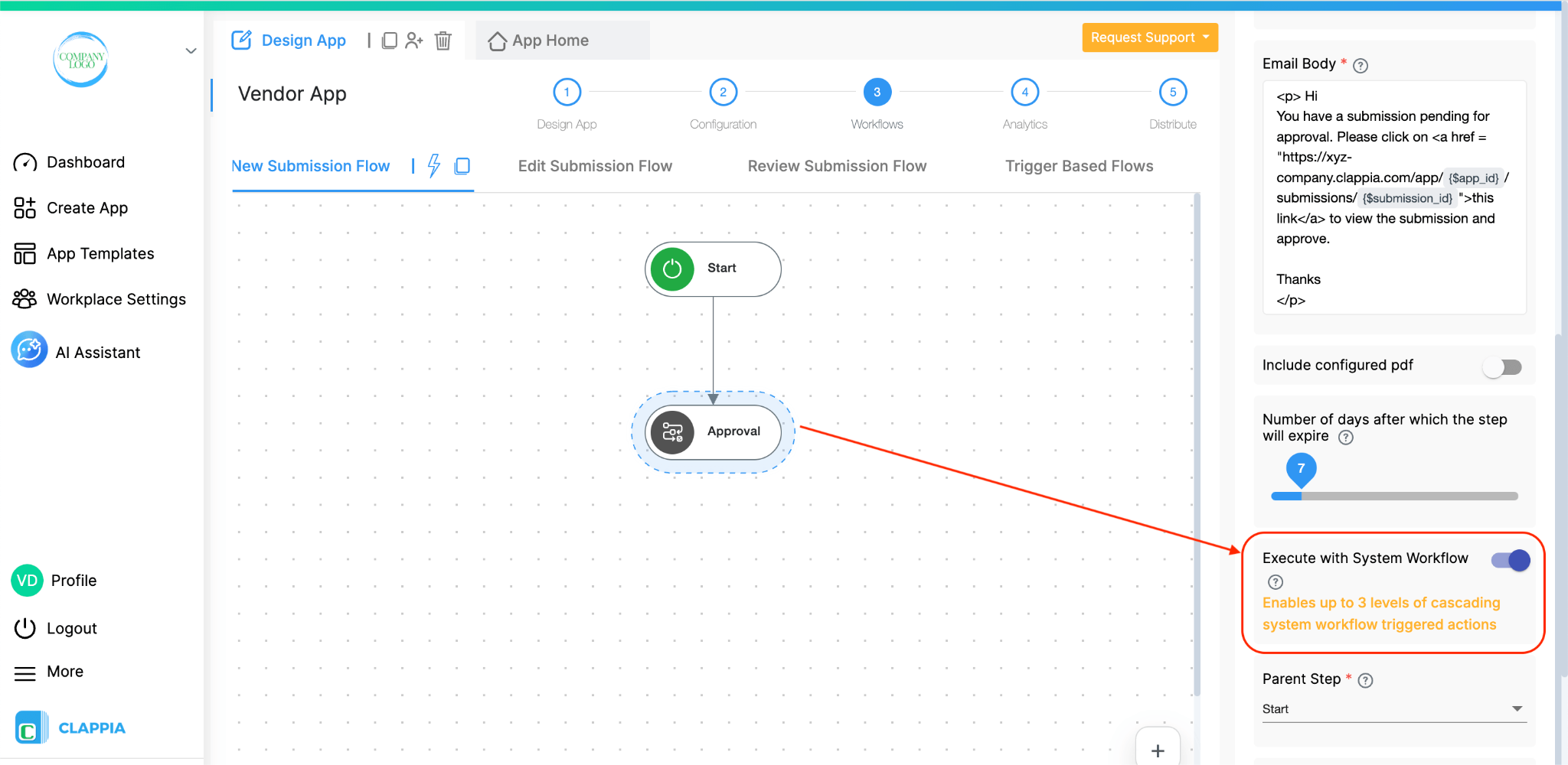 Enable System Workflow option to allow the system to run the workflow