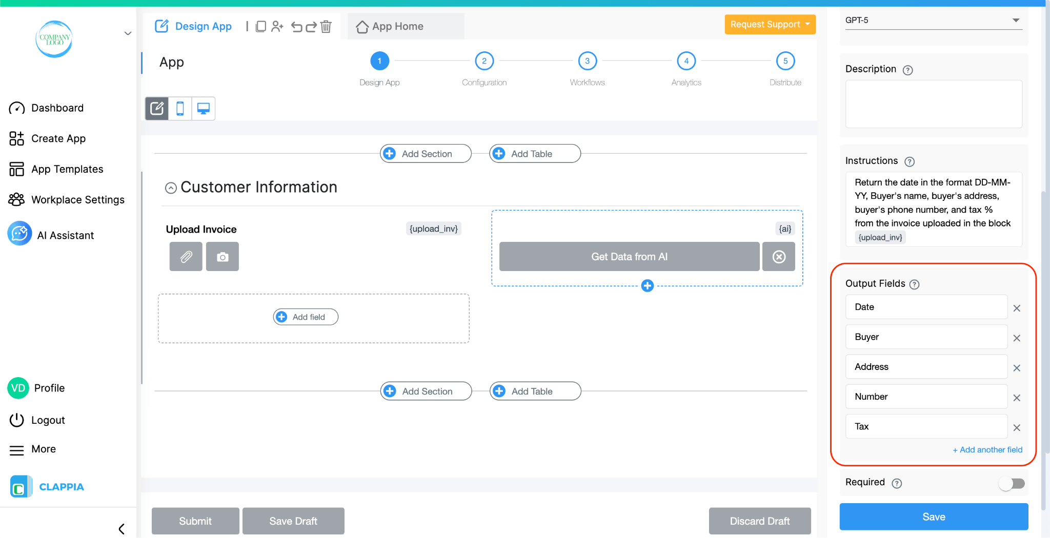 Add multiple output fields