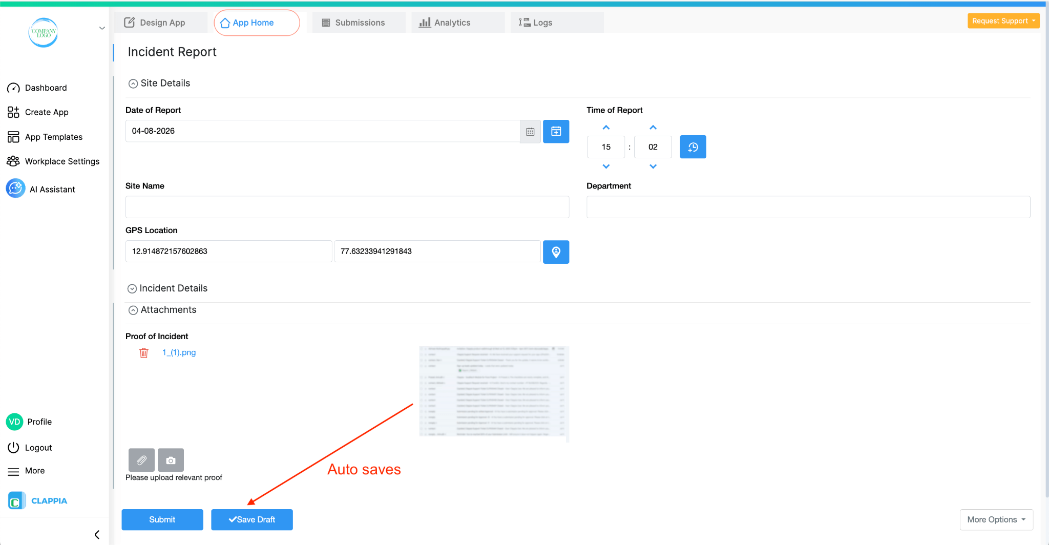 Auto save draft when file is uploaded
