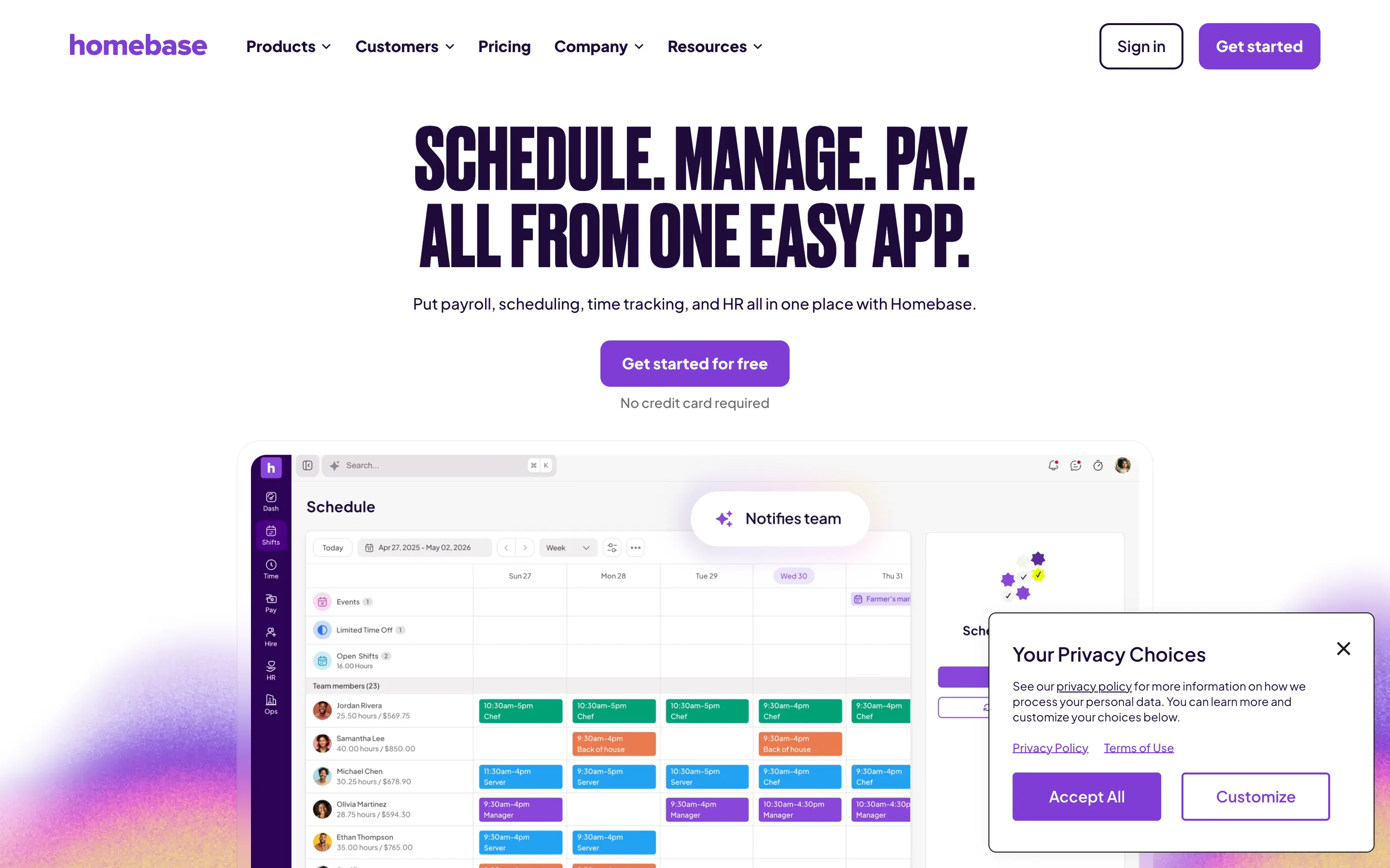 Homebase product screenshot