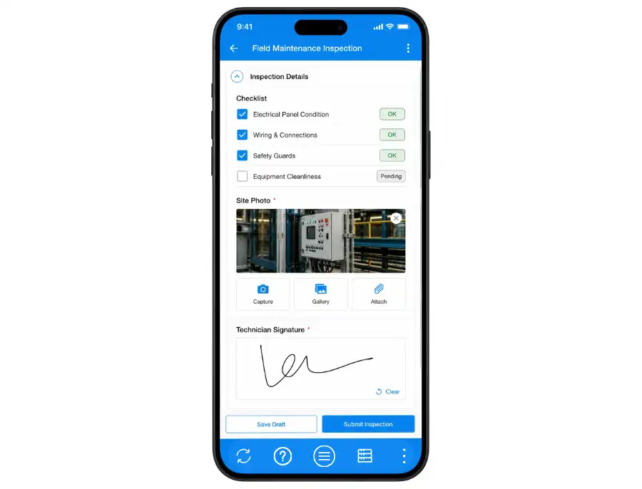 clappia mobile app showing gps location captured in Field Maintenance and Inspection area