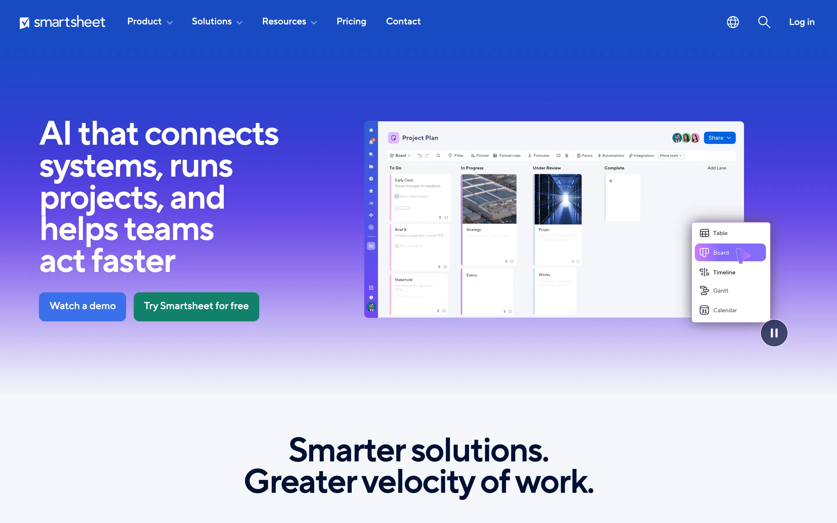 Smartsheet grid with Gantt charts and project portfolio management
