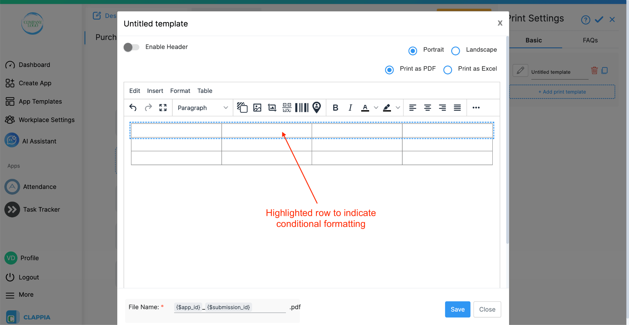 Row highlighted to indicated it has a conditional format