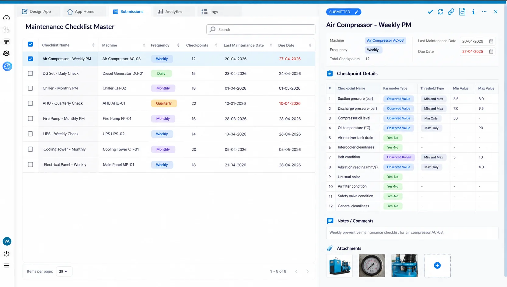 Use Case 2: Maintenance Engineer Managing Checklists on Desktop
