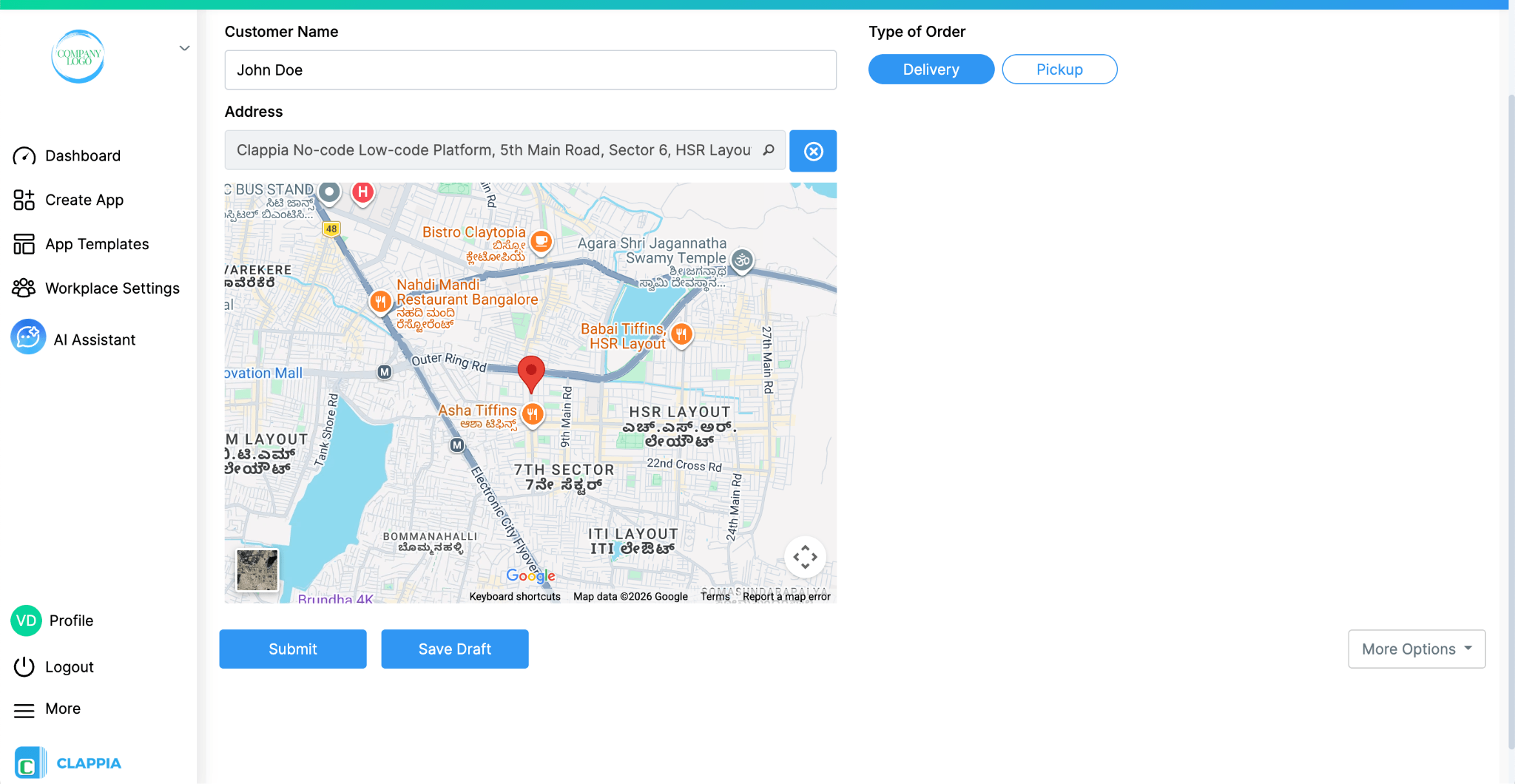 Map view of address selected