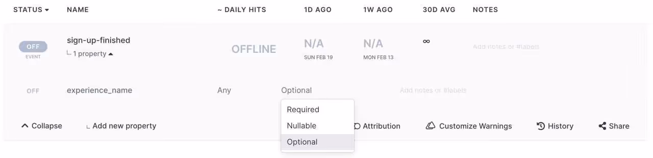 Draft Events - Trackingplan