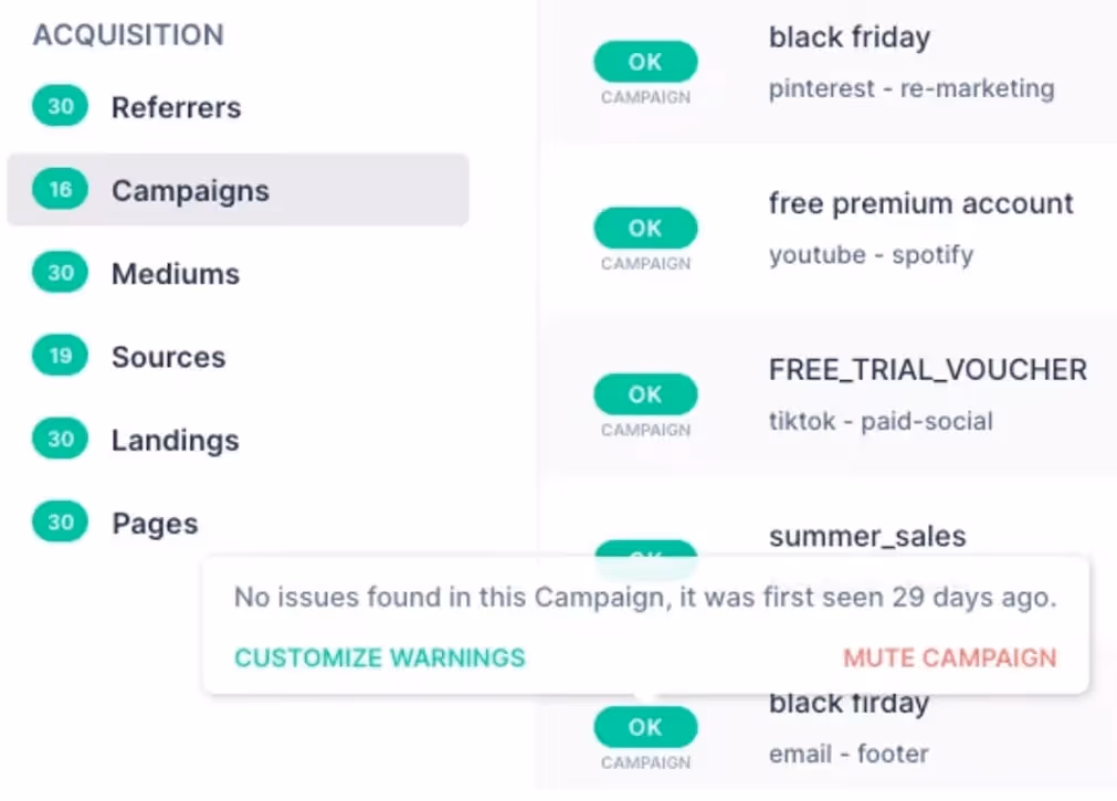 User acquisition warnings: Campaign example.