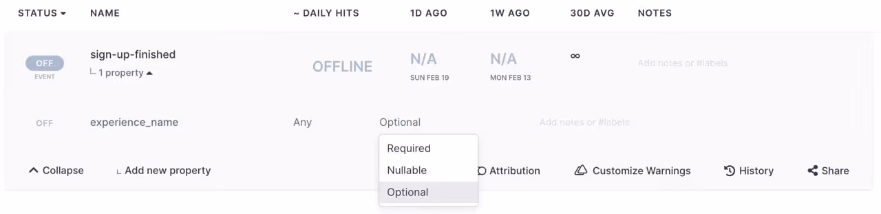 Part of Trackingplan's Dashboard where you can draft events to set your specifications in advance.