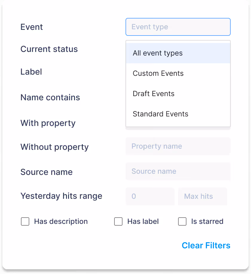 Event Types filters