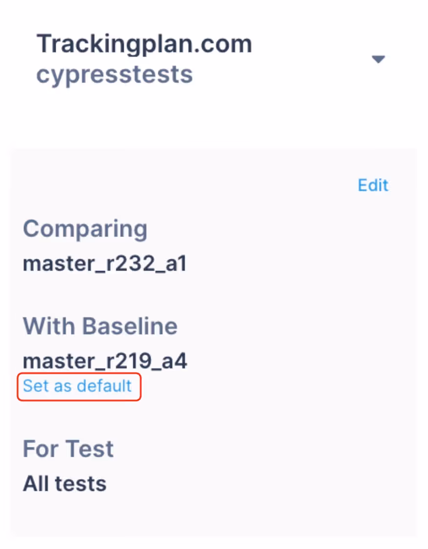 Image showing how to set up a baseline as default.
