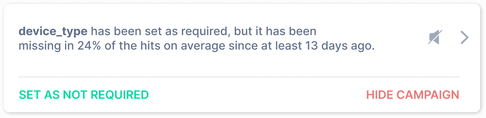 Example of a specification warning automatically spotted by Trackingplan