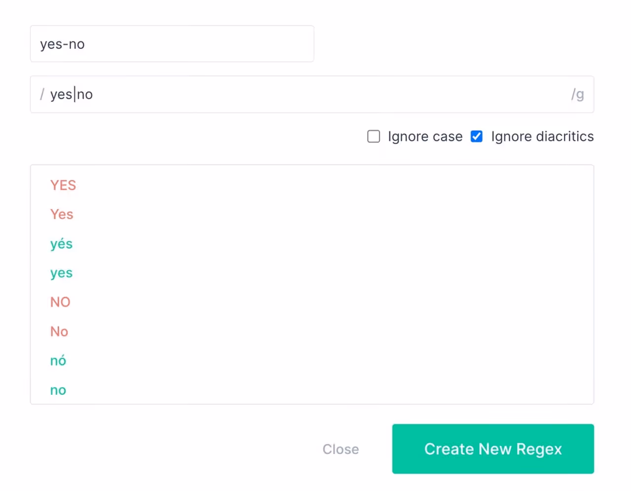 Ignore case and diacritics example