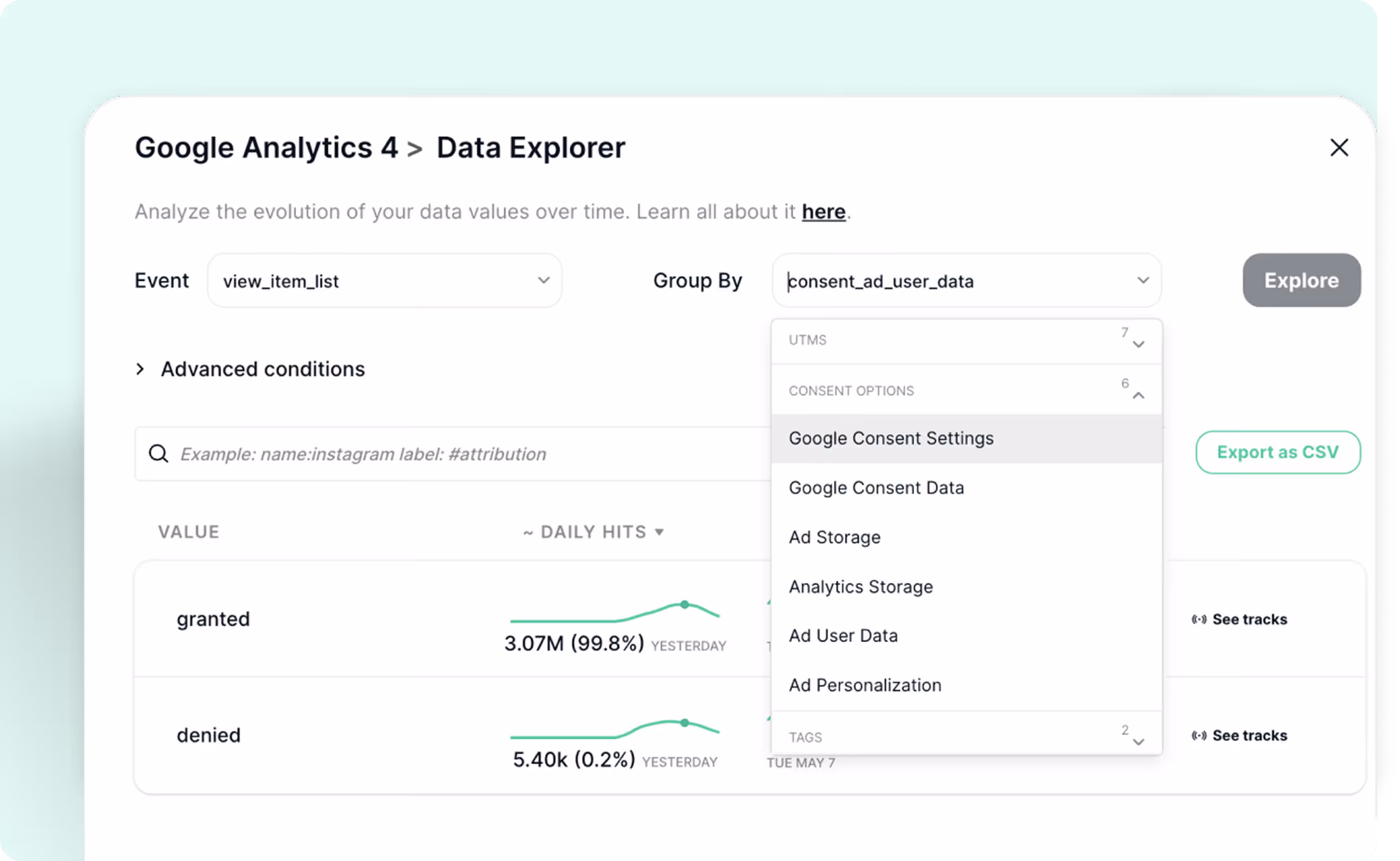 Trackingplan gives you full visibility into how Consent Mode affects your tracking. You’ll see when a tracking call was blocked, anonymized, or modified due to consent settings—making it easier to debug discrepancies and ensure compliance.