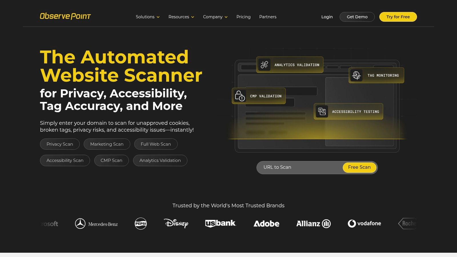 ObservePoint's website crawler interface for auditing analytics tags.