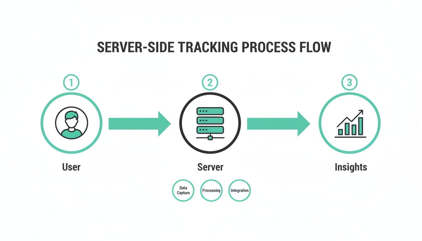 Flowchart detailing the server-side tracking process from user interaction to data insights.