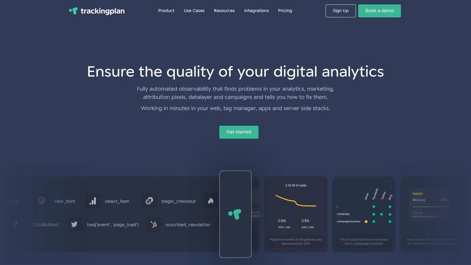 Trackingplan dashboard showing analytics data quality monitoring