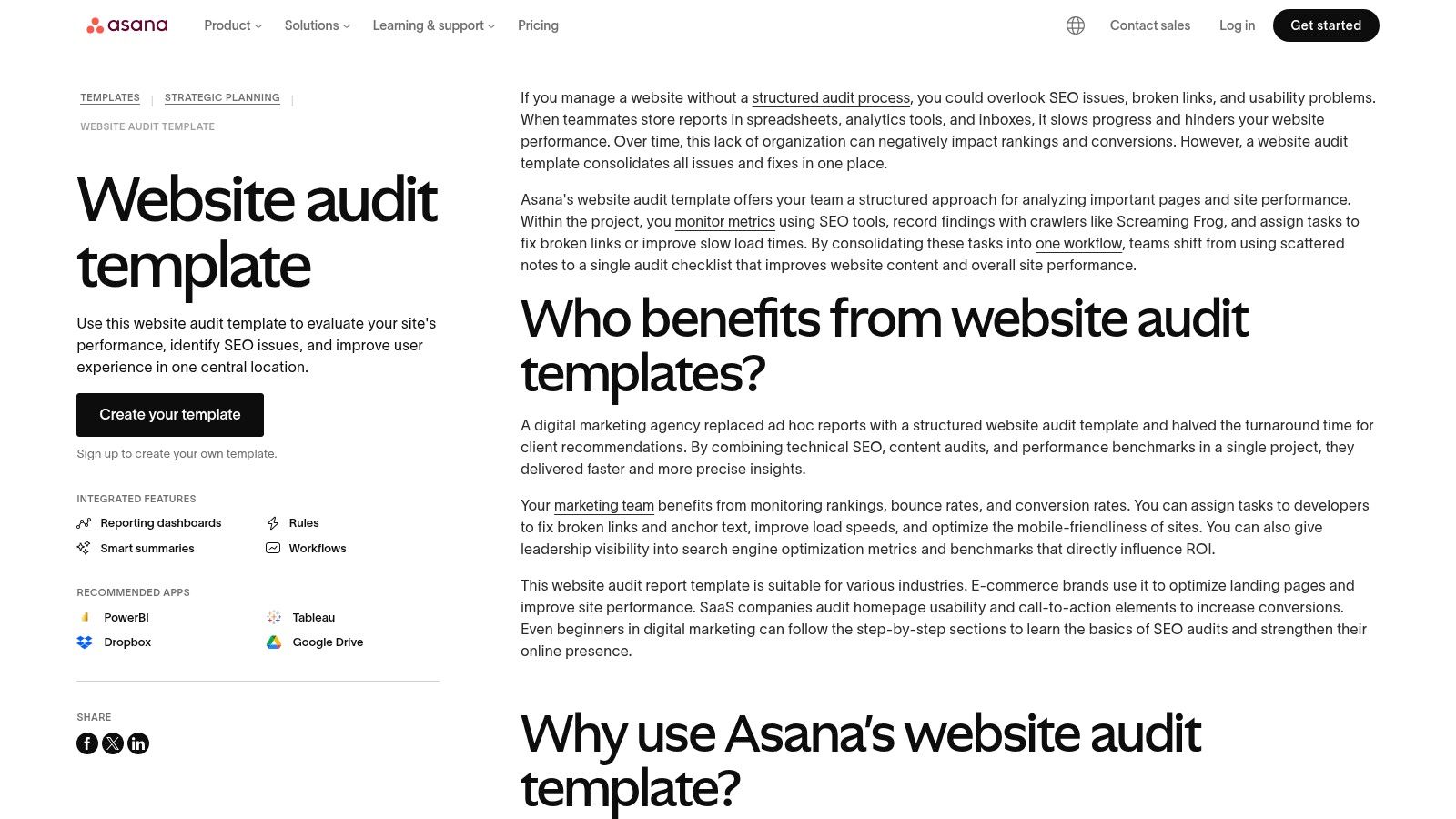 Asana — Website Audit Template