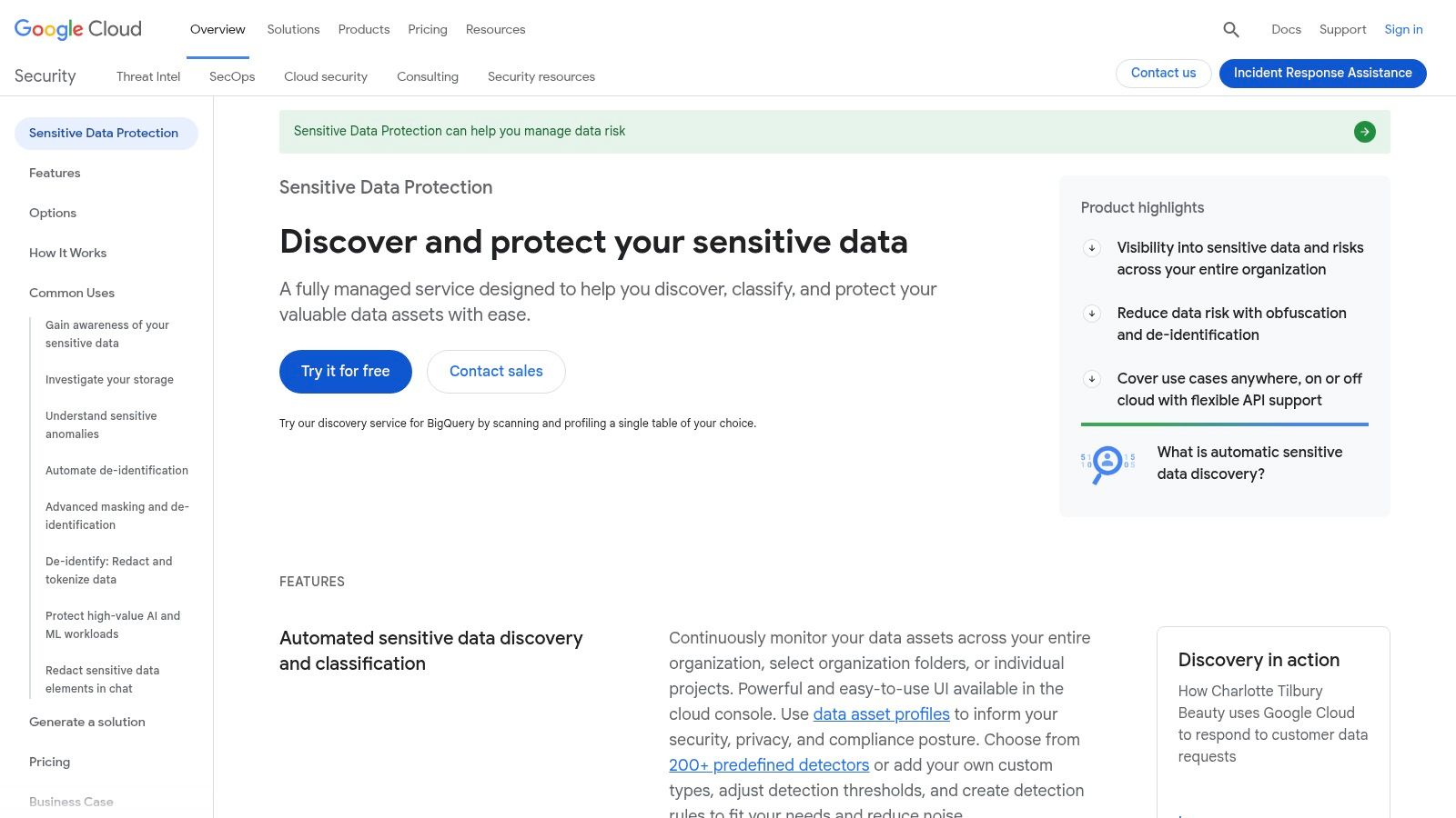 Google Cloud Sensitive Data Protection (DLP)