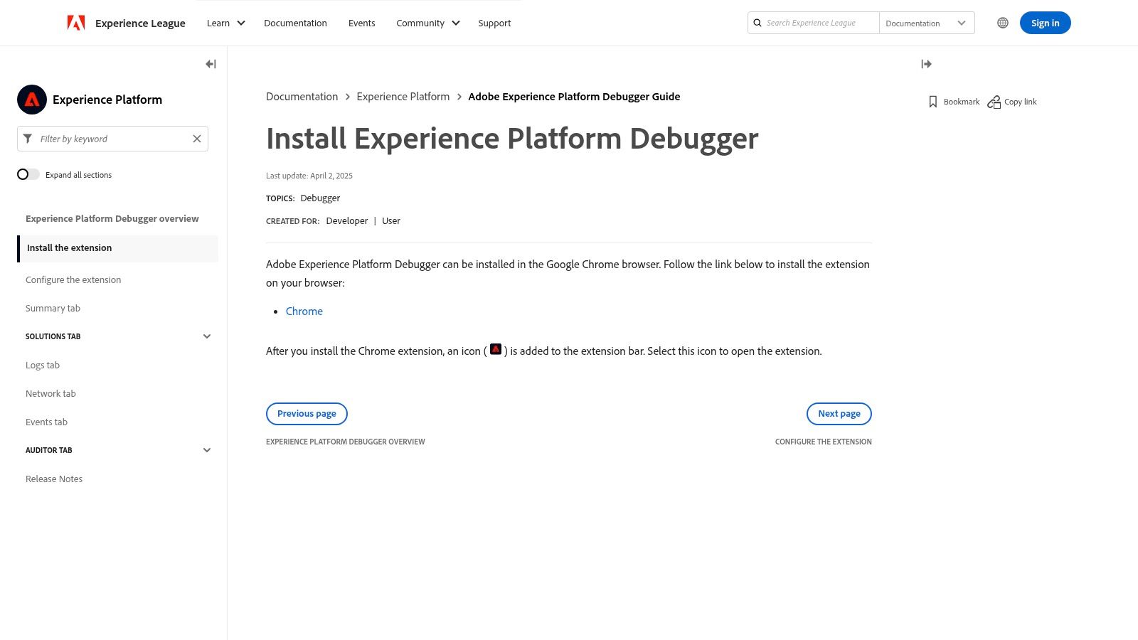 Adobe Experience League - Install Experience Platform Debugger