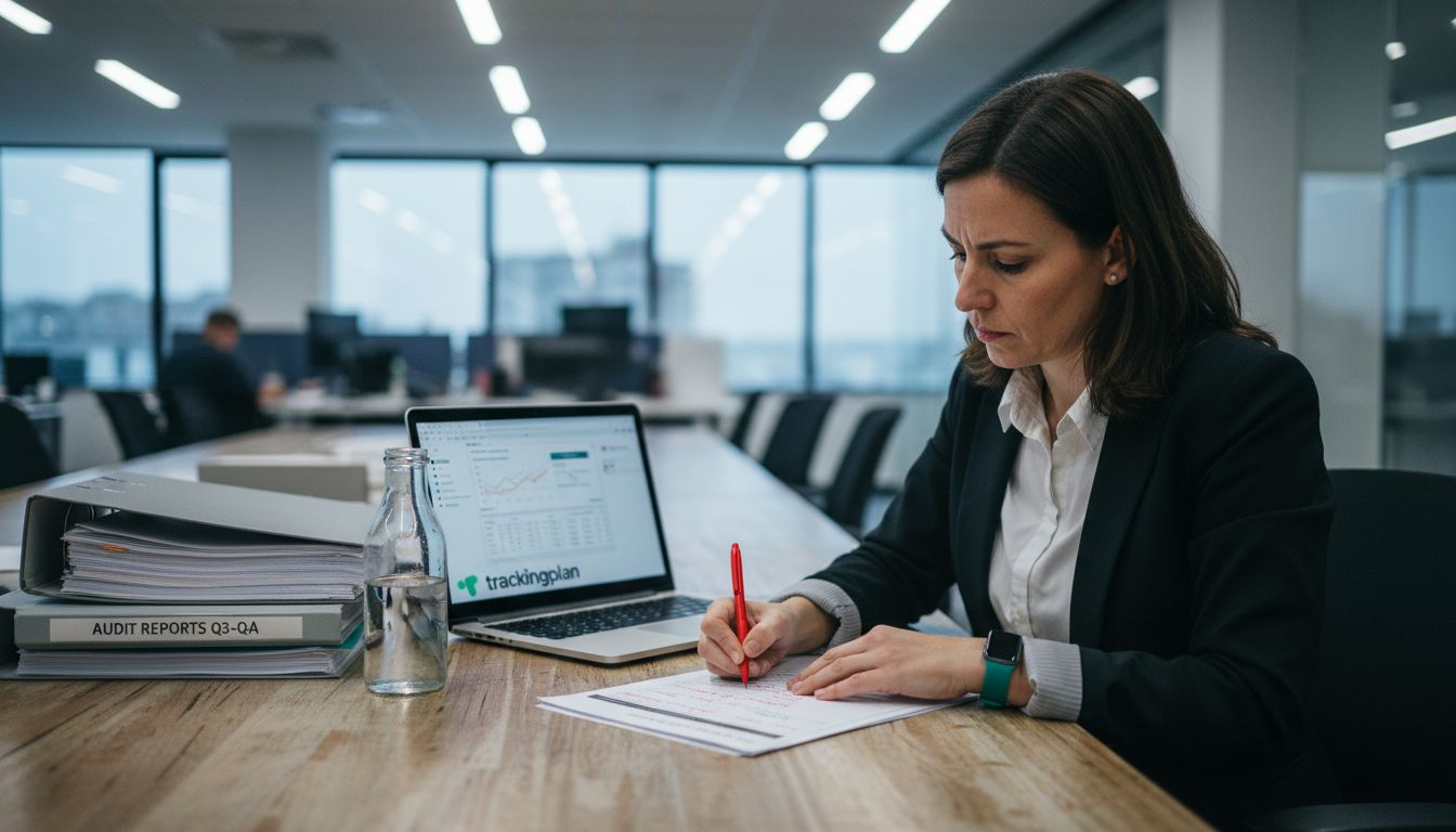 Data analyst marking audit checklist errors